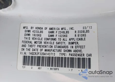 2013 Honda Accord Lx from USA, damaged, VIN 1HGCR2F32DA143713